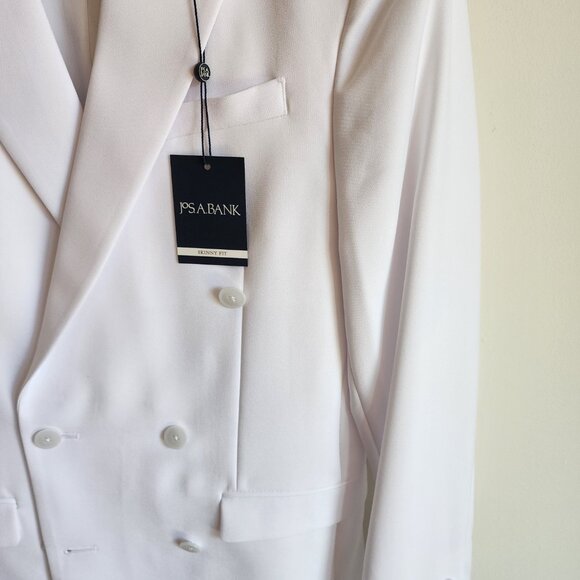 36R White Double Breasted Suit Jacket New Mens Jos A Bank Polyester Peak Lapel - Picture 11 of 17